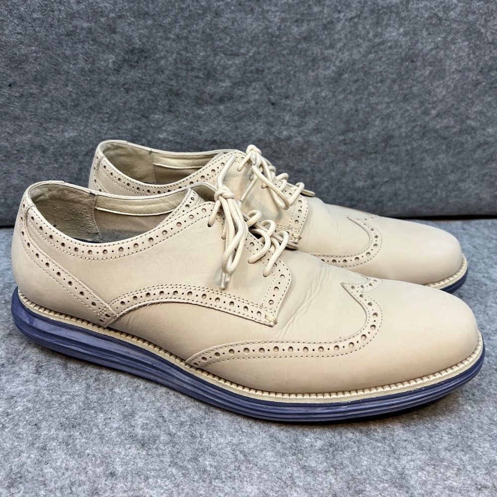 Cole Haan Men's Wingtip‎ Oxford Dress Shoes Leather Comfort Beige Blue Size 11.5